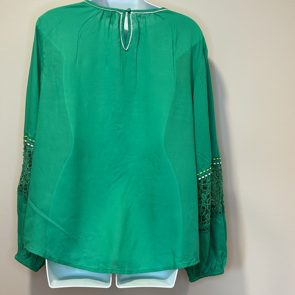 ANTHROPOLOGIE Bl^nk Green Boho Peasant Lightweight Summer Blouse Size Large - Picture 11 of 11